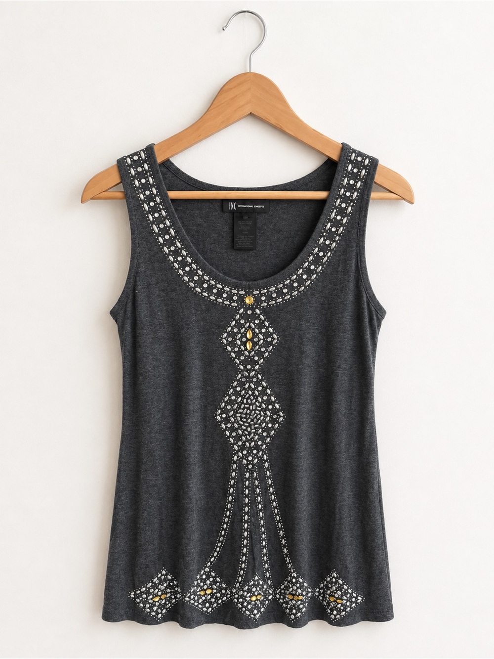 INC International Concepts Grey Rhinestone Embellished Tank Top Size S